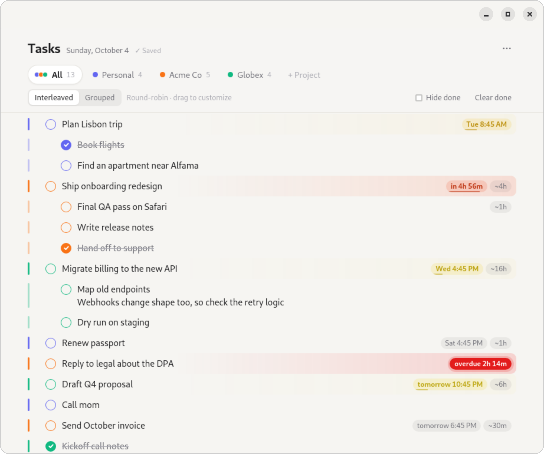 Task List running as a native GNOME window